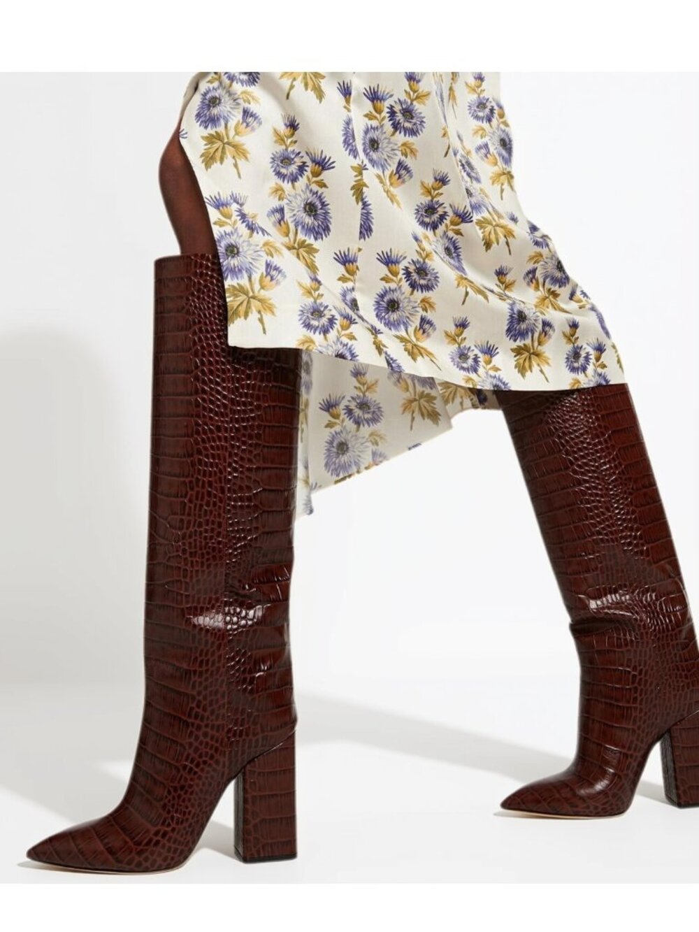 Paris Texas Brown Croc Embossed Leather Knee High Boots 39